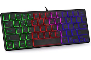 abucow Backlit Mini Keyboard USB Wired Portable Mute Ultra-Compact Small Gaming Keyboard 64 Keys for PC/Mac Gamer Typist Travel Easy to Carry on Business Trip