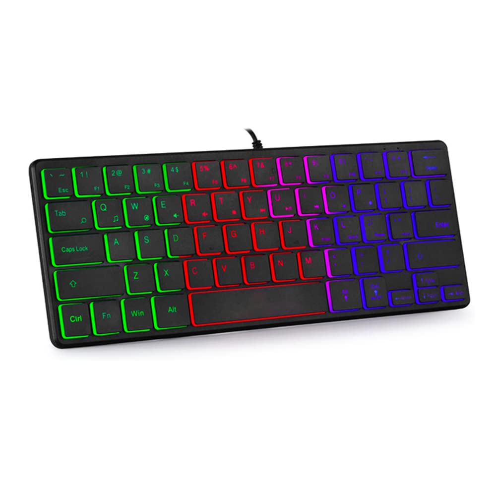 Photo 1 of abucow Backlit Mini Keyboard USB Wired Portable Mute Ultra-Compact Small Gaming Keyboard 64 Keys for PC/Mac Gamer Typist Travel Easy to Carry on Business Trip