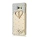 Galaxy Note 5 Case - Mavis's Diary 3D Handmade Bling Crystal Golden Love Heart Cross with Shiny Diamonds Gems Clear Cover Hard PC Case for Samsung Galaxy Note 5 & Clean Cloth