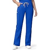 Dvoliaw Straight Leg Scrub Pants for Women with 7 Pockets & Drawstring Women's Scrub Pants Mid-Rise Straight Fit Cargo Pants Royal Blue