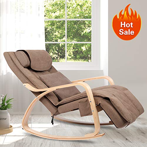 OWAYS Massage Chair 3D Full Back Massager, Rocking Design, Adjustable Pillow, Vibrating and Heating, 6 Massage Modes, Wooden Handrail, Linen Cover with Diamond Design