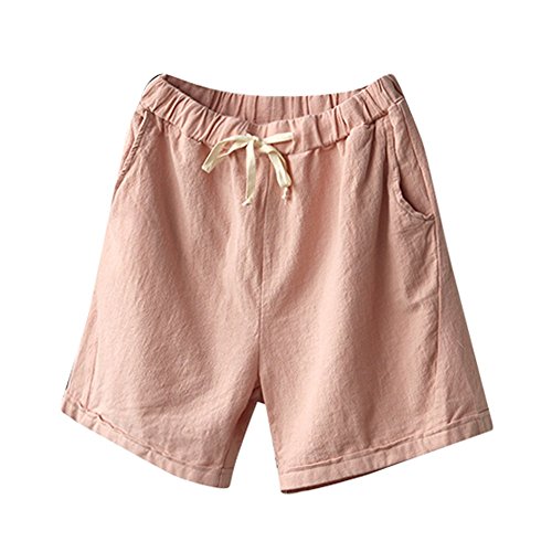 Women Short Pants, JOYFEEL ❤️ Ladies Cotton Linen Casual Elastic Waist Pants Drawstring Solid Summer Walking Shorts Pink