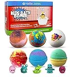 Kids Bath Bombs Gift Set with Surprise Toys inside - Set of 6 - Best XL Natural Lush Scented Bath Fizzies, Kids Safe, Gender Neutral Toys Organic Handmade in the USA