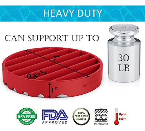 Stan Boutique Pressure Cooker Trivet - Roast Rack - Roasting Pan Rack, Nonstick Silicone for Easy Cleaning - 7" Red