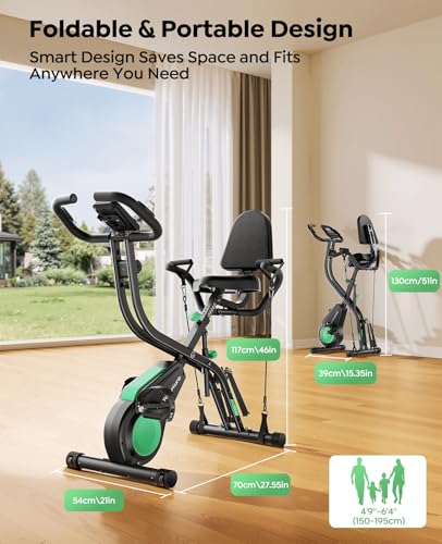 TOPUTURE Exercise Bike, 5-in-1 Folding Stationary Bike with 16-Level Magnetic Resistance, Quiet Indoor Workout Bike with LCD Monitor & APP, Folding Exercise Bike with Backrest Seat, 310 LBS Capacity