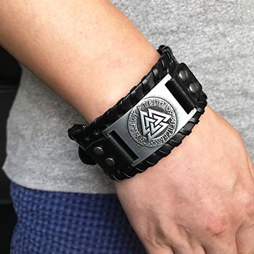 AZORA Punk Leather Bracelet Handmade Wide Cuff Bangle Wristband Adjustable Bracelets for Men,Teens,Boys,Women (Celtic Cross Leather Bracelet Black)