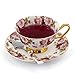 Porcelain Tea Cup and Saucer Set Coffee Cup with Saucer and Spoon 8 oz Set of 4 (Rose & Strawberry)