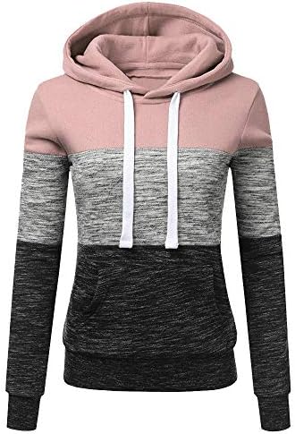Cewtolkar Womens Hoodies Sweatshirt Patchwork Pullover Tops Autumn Sport Blouse Loose Hooded Blouse Shirt