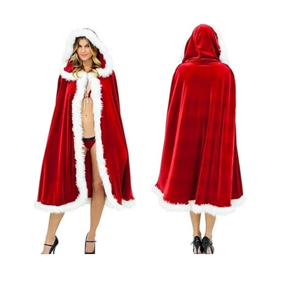 Daity Weihnachtsfrau Umhang, Cape mit Kapuze für Kinder Erwachsene (150cm)