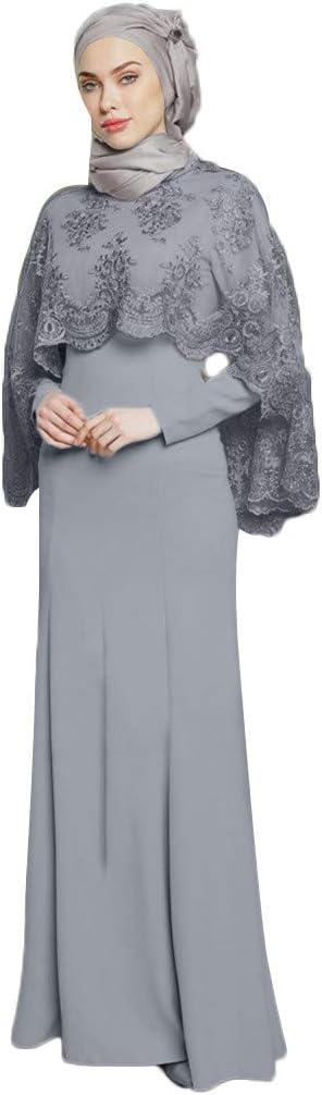 Lazzboy Abaya Dress Women Lace Embroideried Shawl Ladies Maxi Dresses Plain Kaftan Long Sleeve Party Islamic Clothing
