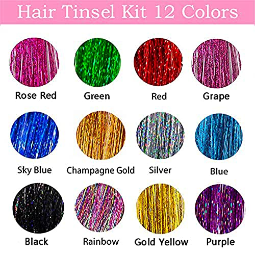 Hair Tinsel Kit 12 Colors 48 Inch 2600 Strands Hair Tinsel Strands Kit