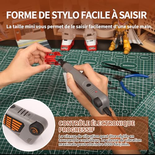 Bucasso Cordless Sander Pen, Variable Speed & USB Charging with LED Light, Multi-purpose Power Tool for Sanding, Polishing, Finishing and DIY (GRIS)