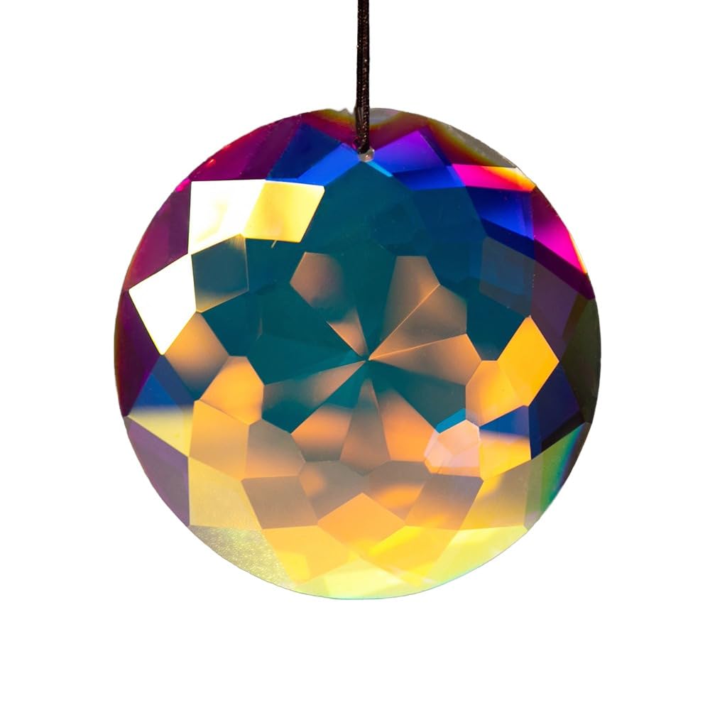Hanging Crystal Suncatcher Clear Faceted Glass Pendant Chandelier Crystal Prism Ball Window Hanging Ornament Craft Flower of Life Prism Rainbow Maker for Car Home Garden Office Party Wedding Decor