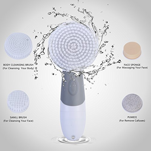 Face Brush, Beaulinks IPX7 Waterproof Facial Cleansing Brush with 4 Brush Heads for Deep Cleansing, Gentle Exfoliating, Removing Blackhead, Massaging for Body Skin Care (White)