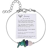 COLORFUL BLING Healing Crystal Zodiac Bracelet for Women Spiritual Crystal Zodiac Sign Beaded Bracelets Natural Stone Chakra 12 Constellation Bracelet Horoscope Jewelry Birthday Gift