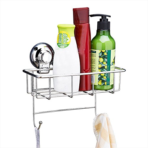 MOVEmen Strong Suction Cup Rack with Hook Kitchen Shower Caddy Suction Polished Stainless Steel Sucker Scrubby Holder Hook Up Shampoo Makeup Tableware Storage Rack Towel Rack Drain Rack - Thumbnail 2