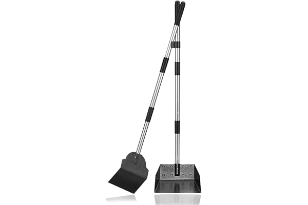 Dog Pooper Scooper,Tray and Spade Set Poop Scooper for Dogs, Adjustable Long Handle Metal Pooper Scooper with Bin for Pet Was