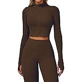 Yknktstc Womens Full Zip Athletic Jacket with Thumbhole Long Sleeve Crop Top Running Workout Yoga Sportswear Shirt
