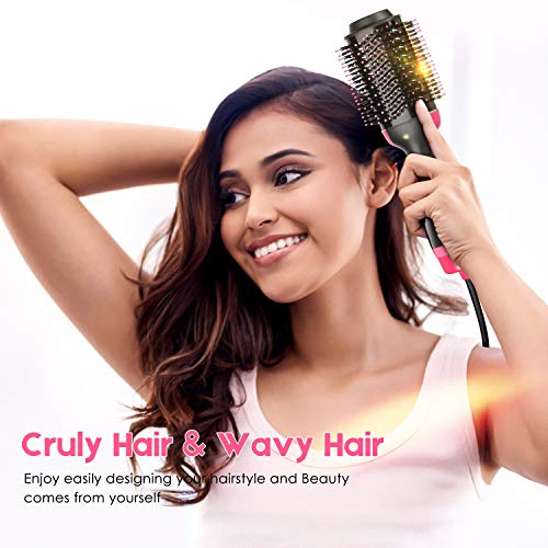 Hot Air Brush Hair Dryer Brush Hair Brush Dryer - Beewarm One Step Hair Brush and Styler for Curls and Straight Hair with 4 Clips