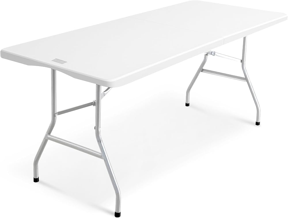 KEPLIN 6ft Folding Table White Top 180x70x74cm Sturdy Metal Frame Waterproof