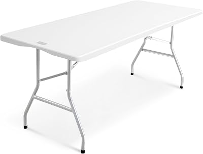 KEPLIN 6ft Folding Table White Top 180x70x74cm Sturdy Metal Frame Waterproof