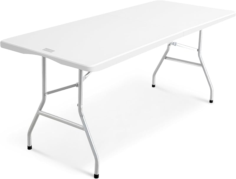 KEPLIN 6ft Folding Table White Top 180x70x74cm Sturdy Metal Frame Waterproof