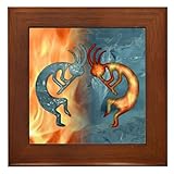 CafePress - Kokopelli Fire & Ice (NEW) - Framed Tile, Decorative Tile Wall Hanging