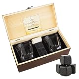Whiskey Stones Gift Set by Cumbreca | Whiskey Rocks | Chilling Stones + Scotch Bourbon Whiskey Glasses | Gift for Him Men Husband Dad Boyfriend Anniversary 