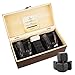 Whiskey Stones Glasses Gift Set - 8 Granite Chilling Whisky Rocks + 2 Crystal Tumblers + Cotton Bag in Wooden Box – Reusable Ice Cubes by Cumbreca