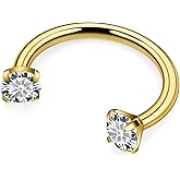 Hnxnskt Horseshoe Nose Ring Surgical Steel Double Stud Nose Ring 16g Lip Rings Cubic Zirconia Horse Shoe Daith Piercing Jewelry for Women Inner Diameter 6/8/10mm