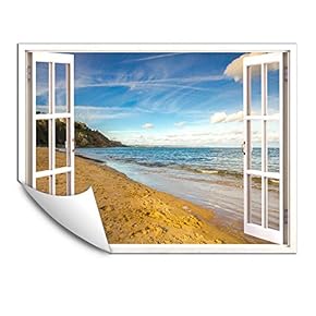 Wall Murals for Bedroom Fake Window Beach White Window Removable Wallpaper Peel and Stick Wall Stickers - 24x32 inches