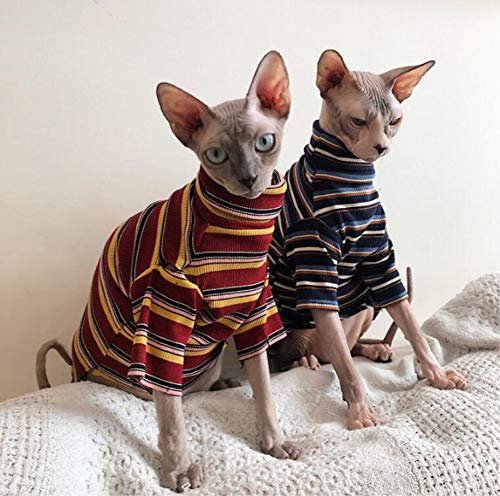 Bonaweite Hairless Cats Stripe T-Shirt, Breathable Cat Wear Clothes Vest Shirts for Sphynx, Cornish Rex, Devon Rex, Peterbald
