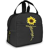 Sunflower Cross Faith Christian Jesus Insulated Lunch Box Portable Thermal Cooler Tote Bag with Front Pocket Reusable Leakproof Lunch Bags for Women Men Girls Adults Work Hiking Picnic Travel