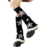 WODECASA Women's Leg Warmers Star Pattern Knitted Y2k Japanese Kawaii Streetwear Harajuku Knee High Ruffle Trim Long Leg Sock