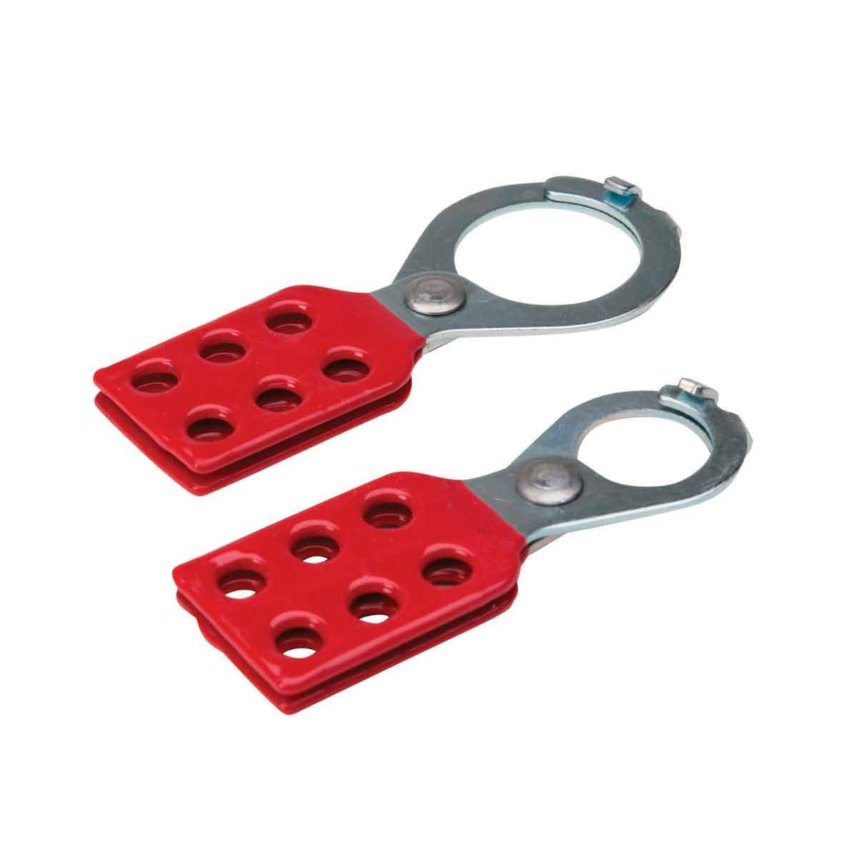 Brady 105718 Steel Lockout Hasp With Tab, 25mm Inside Jaw Diameter, Red