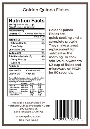 NorQuin Golden Quinoa Flakes, 32 Ounce Whole Grain, Gluten-Free, Plant-Based Protein