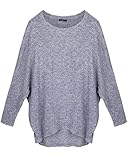 OUGES Women's Batwing Sleeve Knit Casual Pullover Sweater Blouse(Gray,XXL)
