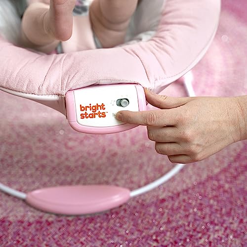 Bright Starts Disney Baby Minnie Mouse Comfy Baby Bouncer Soothing Vibrations Infant Seat - Music, Removable -Toy Bar, 0-6 Months Up to 20 lbs (Rosy Skies)