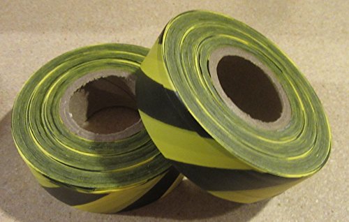 12 Pack Flagging Tape Non-Adhesive Plastic Ribbon 300 feet. 2mil thick. 1 inch wide. (Yellow/Black Stripes)