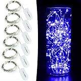 CYLAPEX 6 Pack Blue Fairy String Lights Battery Operated Fairy Lights Firefly Lights Micro LED Starry String Lights on 3.3ft/1m Silvery Copper Wire for DIY Decor Christmas Decoration Costume Wedding