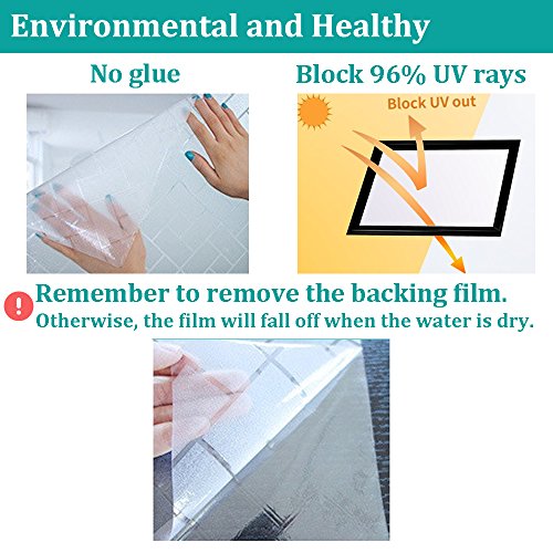 No Glue Window Film Privacy, Frosted Window Decal/Privacy Protection/Heat Control/Anti UV, Latticed Frosting Stained Glass Static Cling for Home/Office, 17.7x78.7 inch