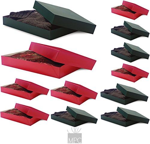 Red and Green Gift Boxes with Lids (12 Pack) Assorted Sizes