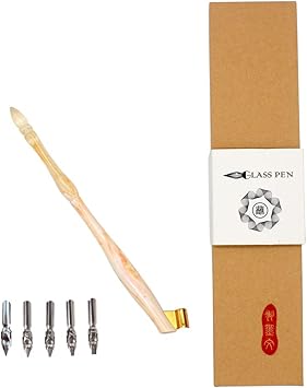 Amazon Hillento オブリーク カリグラフィーペン先 ペンポイントホルダー 英語カリグラフィーペンペン先ホルダー 英語 アンティーク銅板スクリプトハンドディップペン 5フラットペン先 オレンジ 万年筆 文房具 オフィス用品