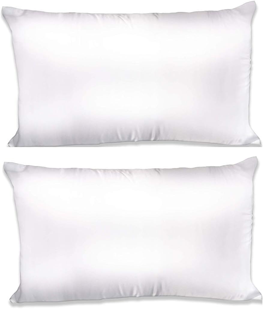 CORJENT Luxury Spa Satin Pillowcase Set of 2 ~ Cooling Pillow Case with Envelope Closure ~ for Hair and Skin (White Satin, Standard)