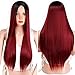 AISI HAIR Long Straight Wig Ombre Red Synthetic Hair Middle Part Heat Resistant Wigs for Women 2 Tone Dark Roots Wig