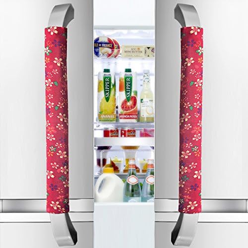 Vezfinel Refrigerator Door Handle Covers,Fridge Oven Dishwasher Protector,Catch Fingerprints&Smudges Home Kitchen Appliances Handmade Decoration(Red Bauhinia)