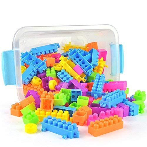 O-Toys 96 Pieces Building Blocks for Toddler DIY Interlocking Toy Blocks Colorful Plastic Puzzle Construction Playset Creative Educational Stacking Blocks Toys Set for Kids