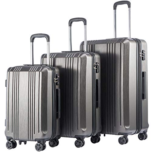 Coolife Luggage Expandable Suitcase PC+ABS with TSA Lock Spinner 20in24in28in (Grey, 3 Piece Set) Coolife Luggage Expandable Suitcase PC+ABS with TSA Lock Spinner 20in24in28in (Grey, 3 Piece Set)