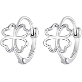 Minimalist Heart Clover Hoop Earrings for Women 925 Sterling Silver Hypoallergenic 4 Leaves Shamrock Flower Small Huggie Hoops Cartilage Earrings Cute Luck Irish St Patricks Day Birthday Jewelry Gifts