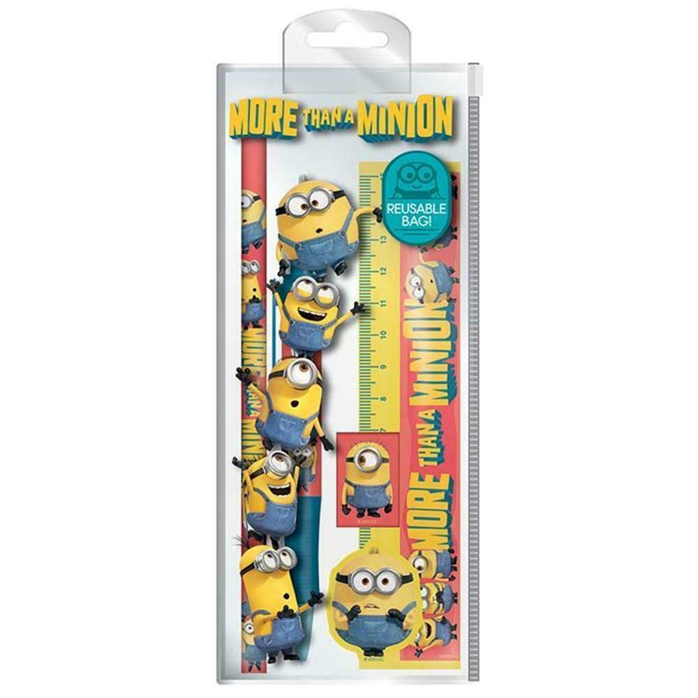 Minions Gift Set 5-Piece Stationery Set with Pen, Pencil, Ruler, Pencil Sharpener and Eraser (More Than a Minion Design) - Official Merchandise